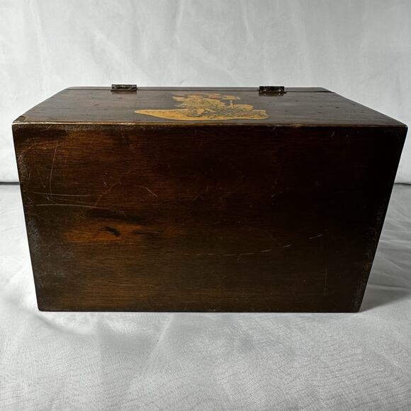 Vintage 60's Purse Wood Box Girl & Cat Handbag Brown Brass Closure Lucite Handle - Picture 8 of 16